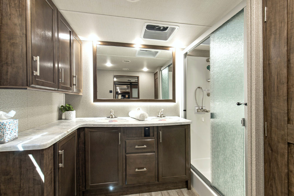 travel trailer with a rear bedroom floor plan